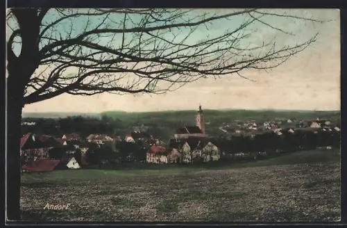 AK Andorf, Ortspanorama mit Kirche