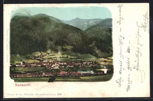 AK Unzmarkt, Ortsansicht aus der Vogelschau