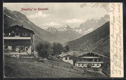 AK Ebbs /Tirol, Pfandlhof im Kaisertal mit Bergpanorama