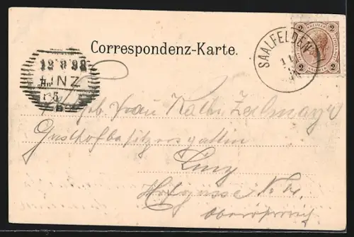 AK Saalfelden, Ortsansicht mit Kirche und Bergen