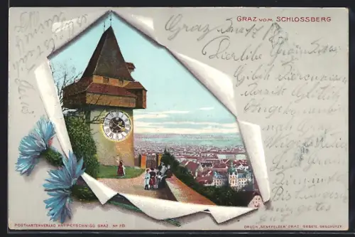 AK Graz, Ortsansicht vom Schlossberg aus