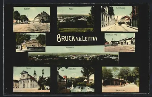 AK Bruck a. d. Leitha, Kirchengasse, Hauptwache im Barackenlager, Schlossidyll