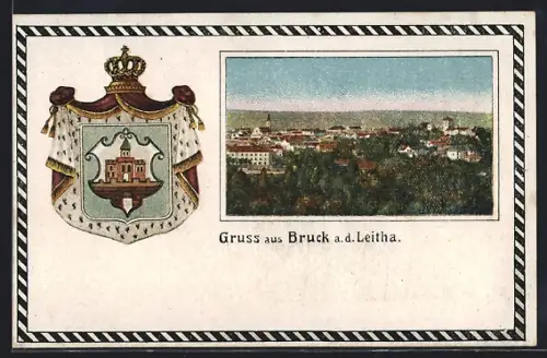 AK Bruck a. d. Leitha, Ortsansicht, Wappen