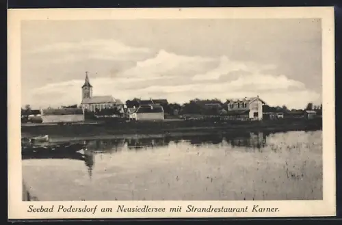 AK Podersdorf am Neusiedlersee, Teilansicht mit Strandrestaurant Karner
