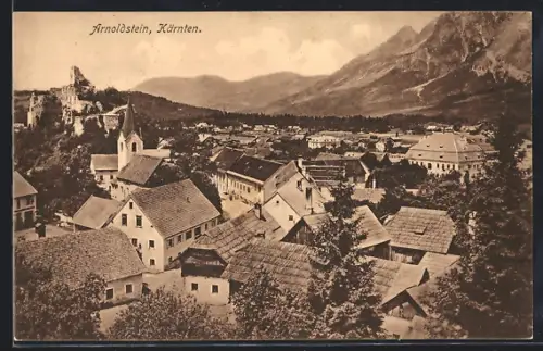 AK Arnoldstein, Blick über die Dächer mit Ruine
