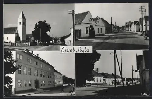 AK Stoob /Bgld., Ortspartie mit Kirche, Strassenpartie mit Wohngebäuden