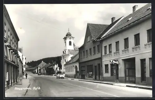 AK Sieggraben /Bgld., Strassenpartie mit Tabaksgeschäft und Gasthaus von Johann Baler