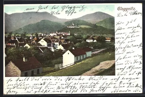 AK Gloggnitz, Ortsansicht gegen die Berge