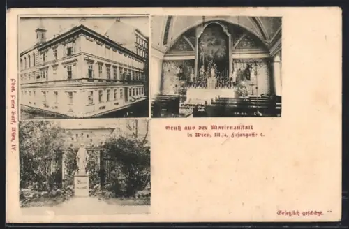 AK Wien, Marienanstalt, Fasangasse 4, Aussen- und Innenansichten