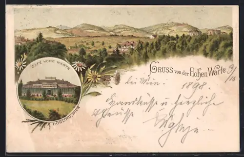 Lithographie Wien-Döbling, Café Hohe Warte, Ortsansicht