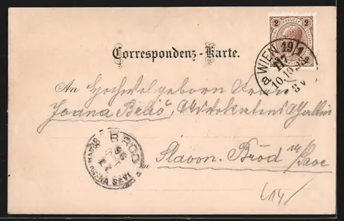 Lithographie Wien-Döbling, Café Hohe Warte, Ortsansicht