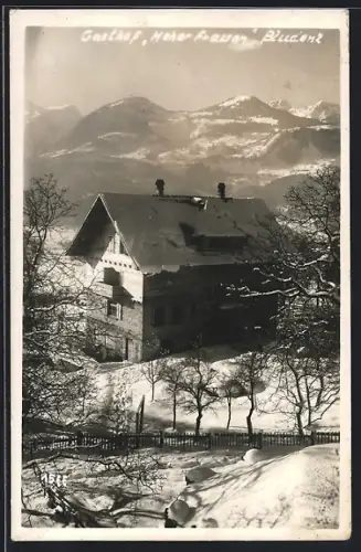AK Bludenz, Gasthof Hoher Frassen im Winter, Besitzer Anton Keckeis