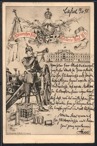 Lithographie Kassel, Hessisches Feld Artillerie-Regt. Nr. 11