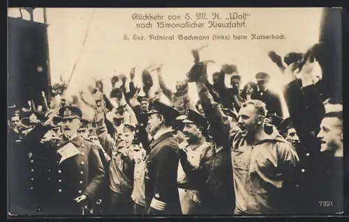 AK Rückkehr der SMK Wolf, Admiral Bachmann beim Kaiserhoch