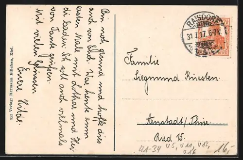 AK Hulk Acheron mit U-Booten U 16, U 11, U 5 und U 13