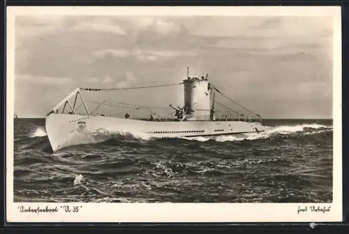 AK U-Boot U 35 mit bemannter Brücke