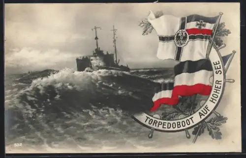 AK Torpedoboot auf hoher See, Reichskriegsflagge