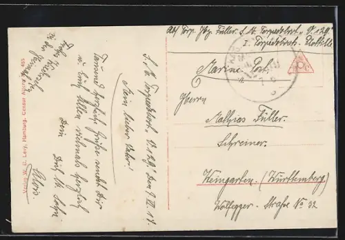 AK Kriegsschiff S.M.S. Kaiser, Reichskriegsflagge und Anker