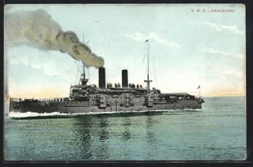 AK Kriegsschiff S.M.S. Habsburg in voller Fahrt