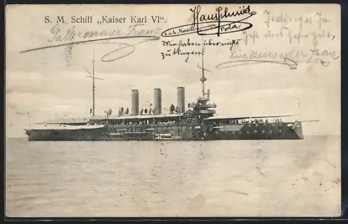 AK Kriegsschiff SMS Kaiser Karl VI