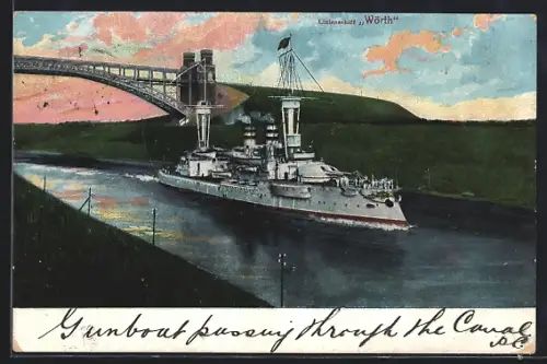 AK Linienschiff Wörth in einem Kanal, Ostasiengeschwader