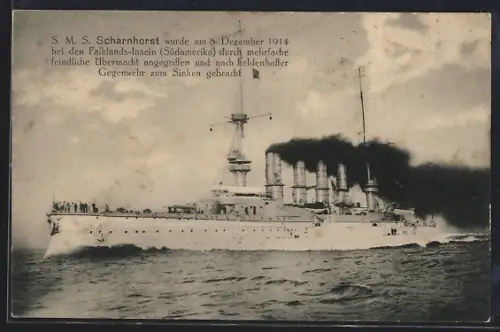 AK Kriegsschiff SMS Scharnhorst des Ostasiengeschwader, gesunken am 8. Dezember 1914
