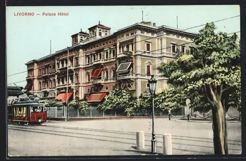 AK Livorno, Strassenbahn, Palace Hotel