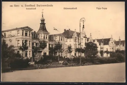 AK Swinemünde, Seeschloss, Dünenschloss, Tipp-Topp