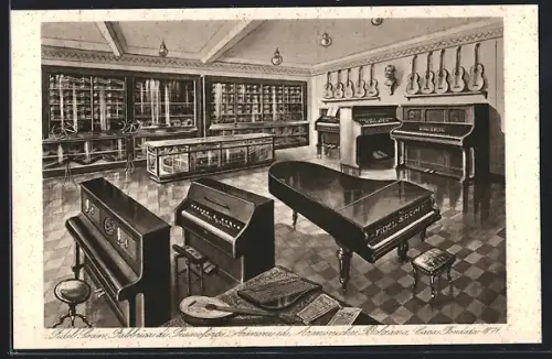 Künstler-AK Bolzano, Fidel Socin, Fabbrica di Pianoforti Armoni ed Armoniche, Casa Fondata 1871