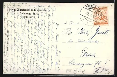 AK Steinberg /Bgld., Privat-Lehrerinnenbildungsanstalt, Hofansicht