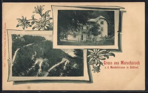 AK Matschatsch a. d. Mendelstrasse, Gebäude, Strasse mit Serpentinen
