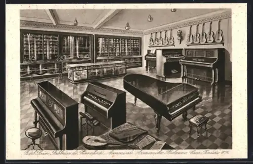 Künstler-AK Bolzano, Fidel Socin, Fabbrica di Pianoforti Armoni ed Armoniche, Casa Fondata 1871