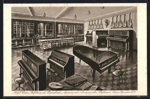 Künstler-AK Bolzano, Fidel Socin, Fabbrica di Pianoforti Armoni ed Armoniche, Casa Fondata 1871