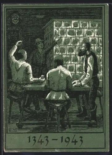 AK Luzern, Zunft zu Safran, Bärteli-Essen 1943, Fastnacht