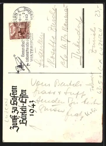 AK Luzern, Zunft zu Safran, Bärteli-Essen 1943, Fastnacht