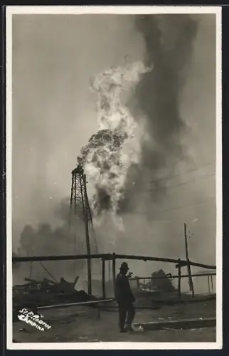 AK St. Oleanu, Erdöl, brennender Förderturm