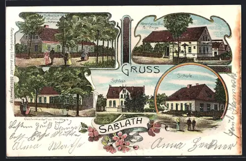 Lithographie Sablath, Gasthaus von Otto Wende, Försterei, Schloss