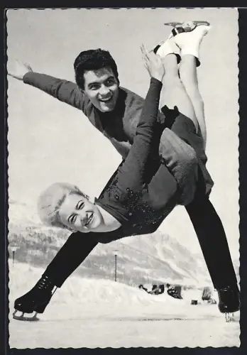 AK Schauspielerin Marika Kilius mit Hans-Jürgen Bäumler auf Schlittschuhen