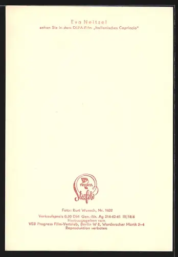AK Schauspielerin Eva Neitzel in Italienisches Capriccio