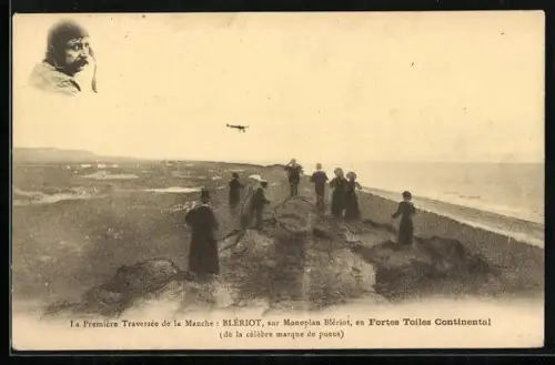 AK Blériot sur Flugzeug Monoplan Blériot, erste Überquerung des Ärmelkanals