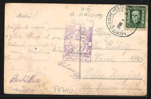 AK Peklo, Gasthaus, Teufel mit Fischen, Gedicht