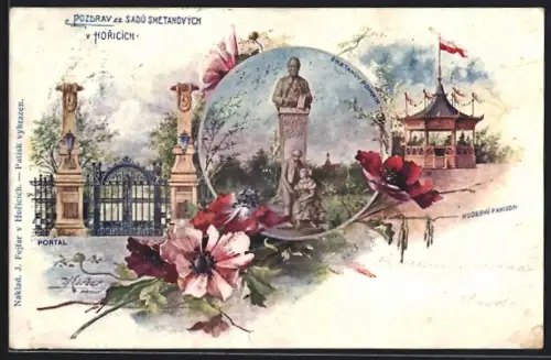 Lithographie Horice, Smetanuv Pomnik, Hudebni Pavilon, Portal