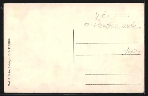 AK Smidary, Säulendenkmal mit Anlage u. Ortspanorama, mit Kirche