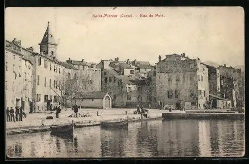 AK Saint-Florent, Rue due Port, Hafenansicht