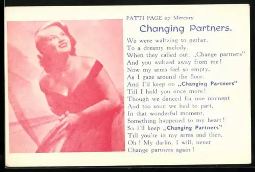 AK Schauspielerin Patti Page im Abendkleid lächelt freudig