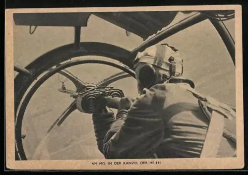 AK Flugzeug, Soldat am MG in der Kanzel der He 111