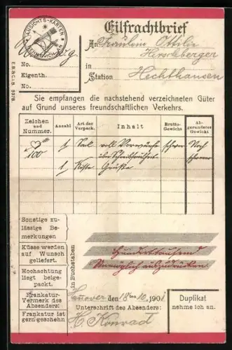 AK Formular eines Eilfrachtbriefes