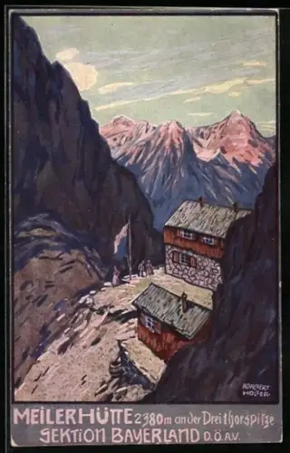 Künstler-AK Meilerhütte an der Dreithorspitze der Sektion Bayerland d. Ö. A. V.