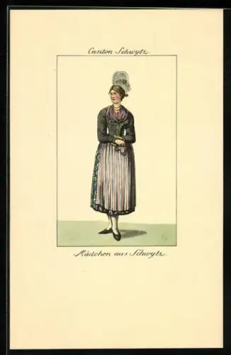 Künstler-AK Alte Schweizer Trachten, Mädchen aus Schwyz