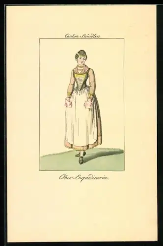 AK Schweizer Trachten, Canton Bündten, Ober-Engadinerin in traditioneller Kleidung